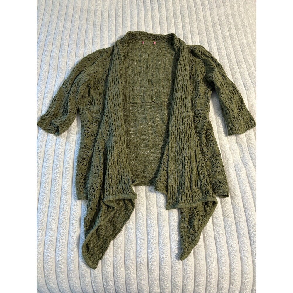 Chunky Knit Open Front Cardigan Half Sleeve Womens XL Moss Army Green Goblincore